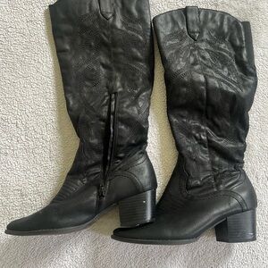 Women's Black Western Mid-Calf Leather Boots